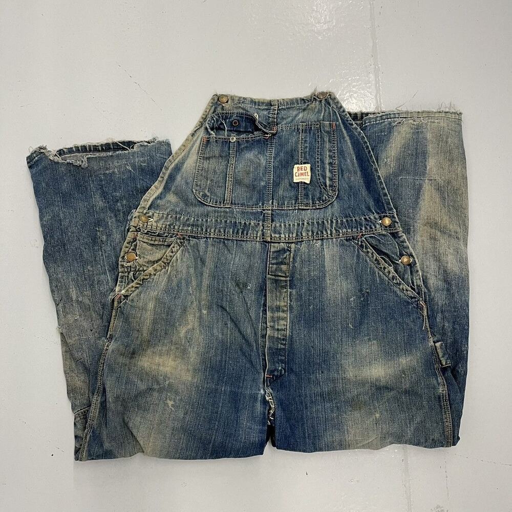 Vintage 50s Red Camel Denim Workwear Overalls 38x29